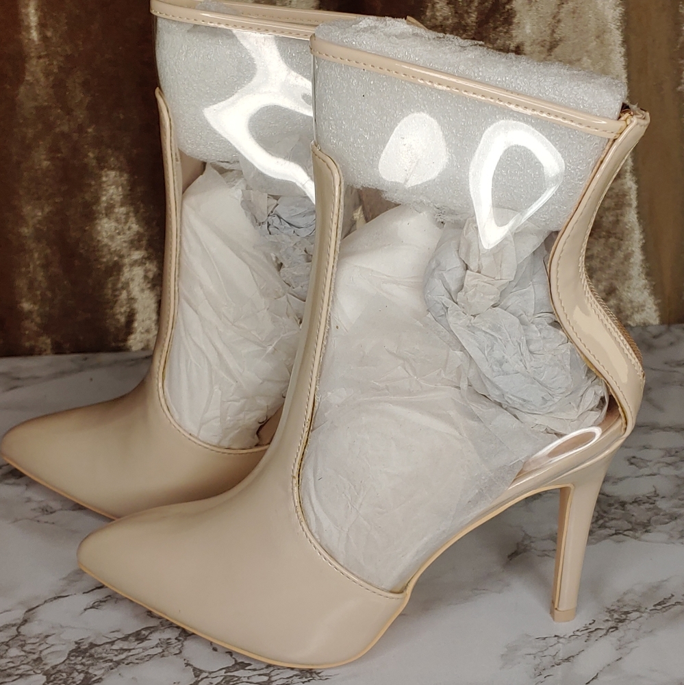 Mackin J size 9 clear nude transparent heeled booties